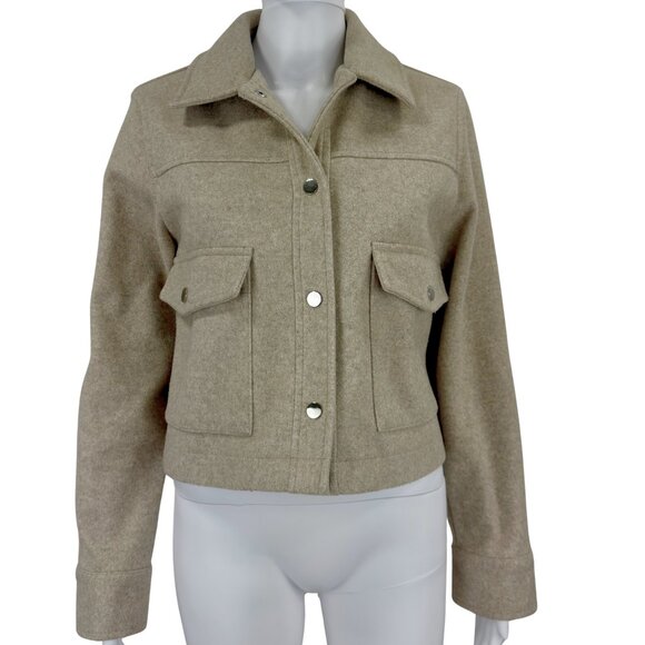 ZARA Cropped Wool-Blend Jacket — Tan Minimalist Neutral — Size Medium - Picture 2 of 11